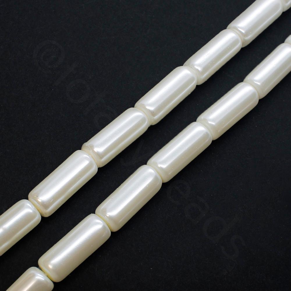 Glass Pearl Tube Beads 6x15mm - White