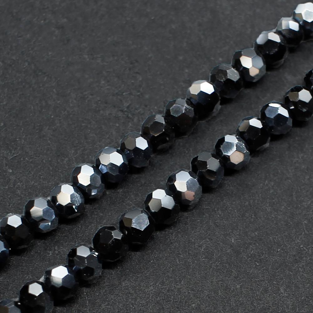 Crystal Round Beads  3mm - Jet Black Shimmer