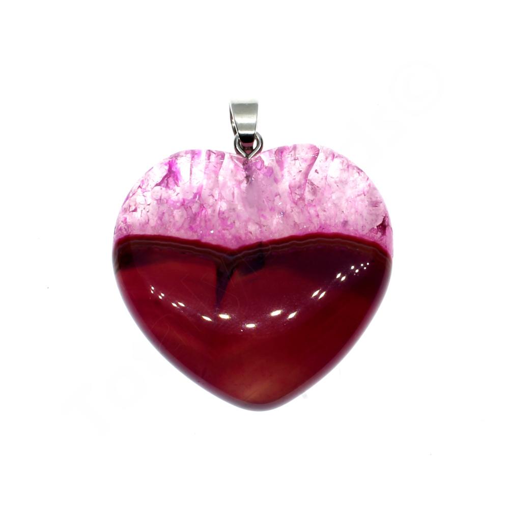 Gemstone Pendant - Agate Heart 35mm Fuschia