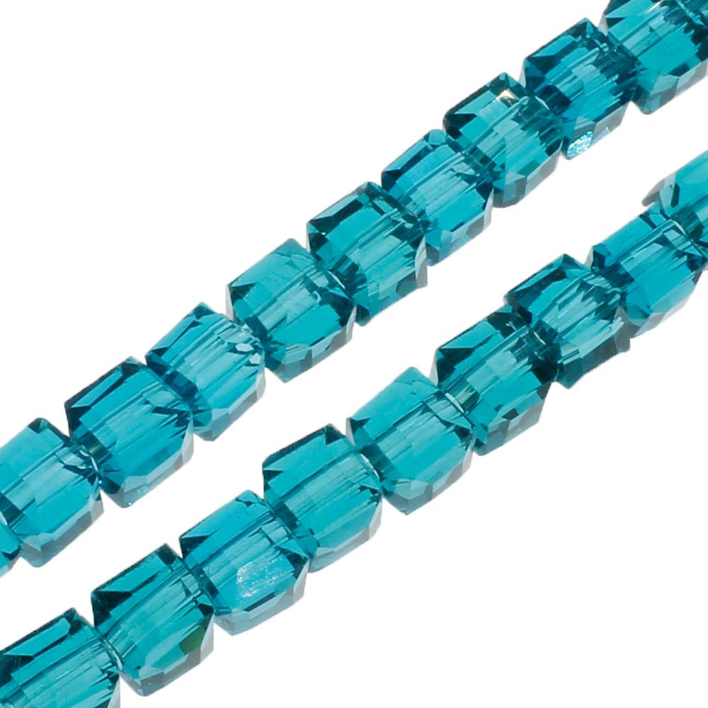 Crystal Faceted Cube 4mm  Dark Turquoise 16" inch