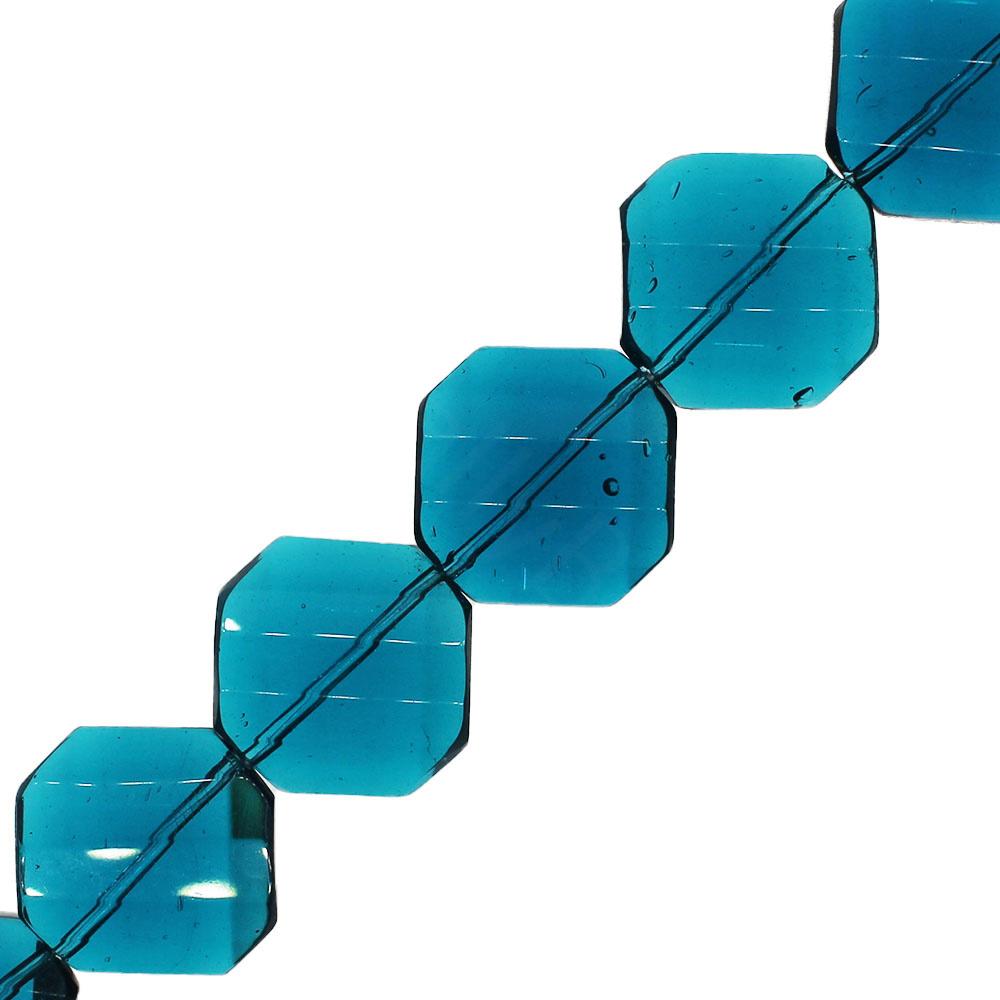 Faceted Glass Curve Square 20mm - Teal 15pcs