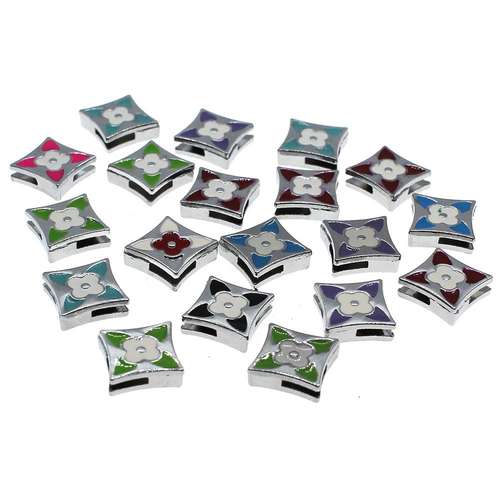 20pcs Slider Letter Bead Enamel - Square Flower bundle