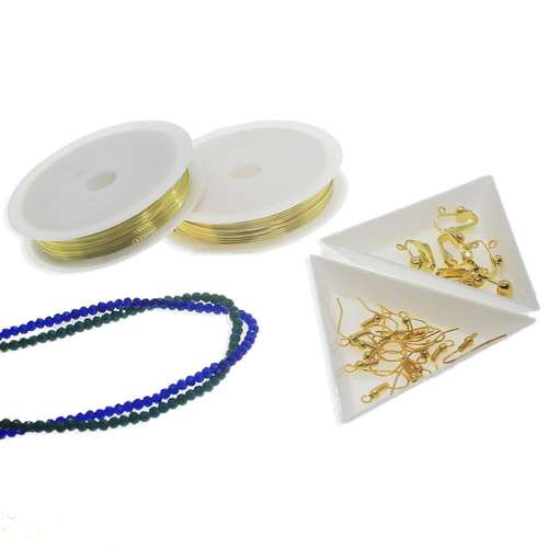 Wire Wrapped Shaped Earrings bundle blue's earring making kit — DIY set with beads and instructions for creating handmade jewelry