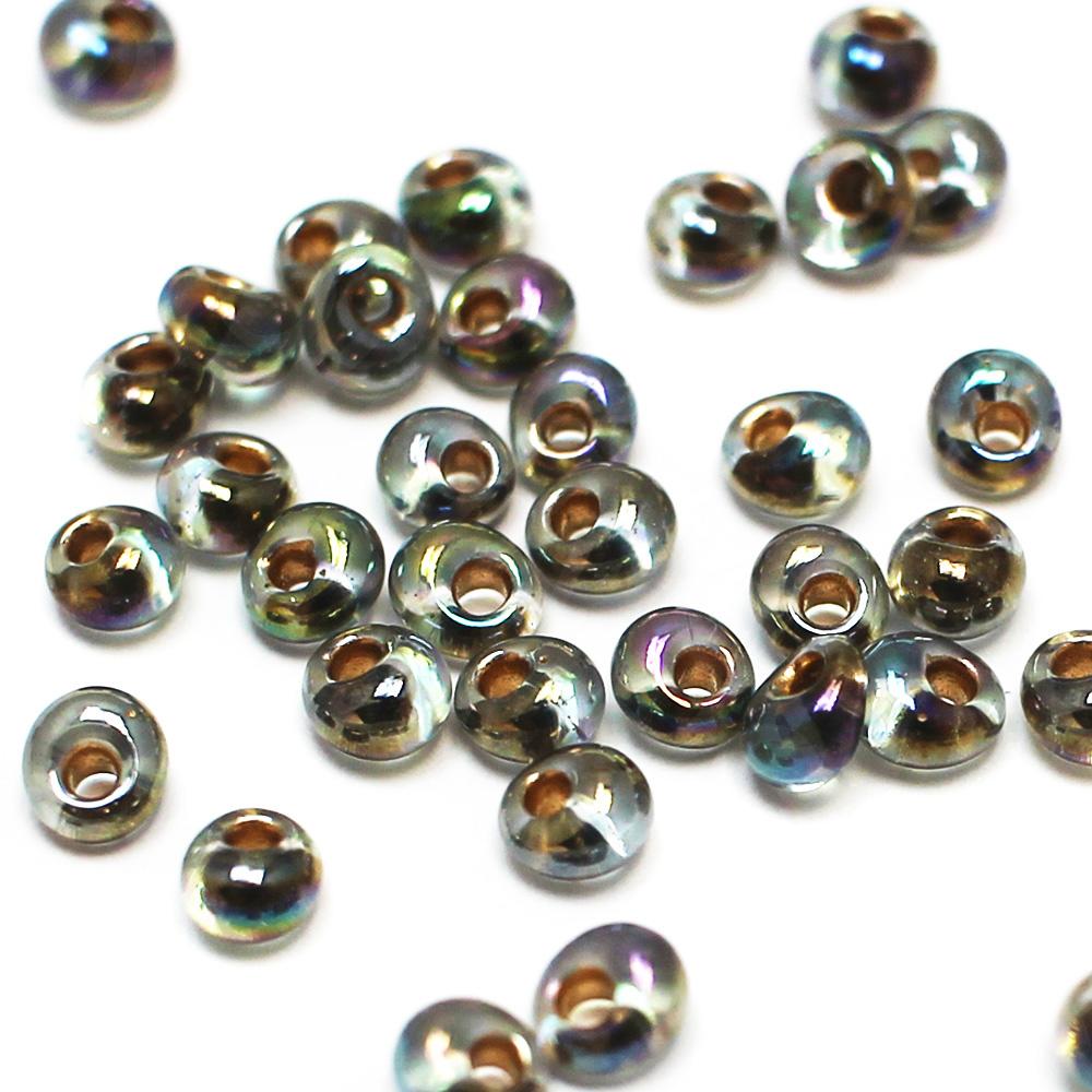 Toho Magatama Beads 3mm 10g - Gold Lined Blk Diamond