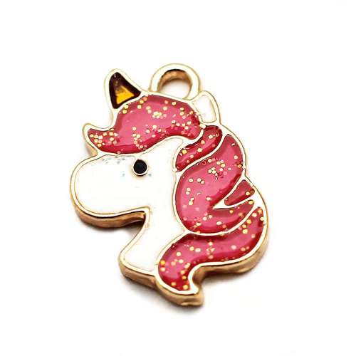 Enamel Gold Charm - Glitter Unicorn head 2pc