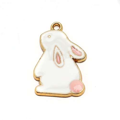 Enamel Gold Charm - White Rabbit 2pc