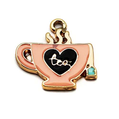 Enamel Gold Charm - Teacup 2pc