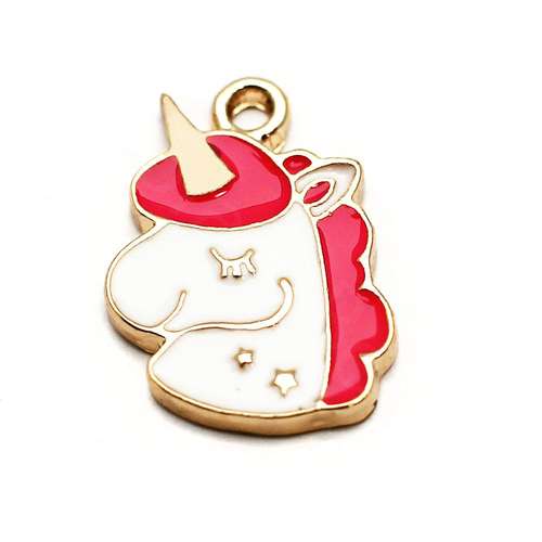 Enamel Gold Charm - Unicorn Head 2pc