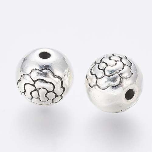 Metal Round Bead 8mm Rose 10pcs Antique Silver