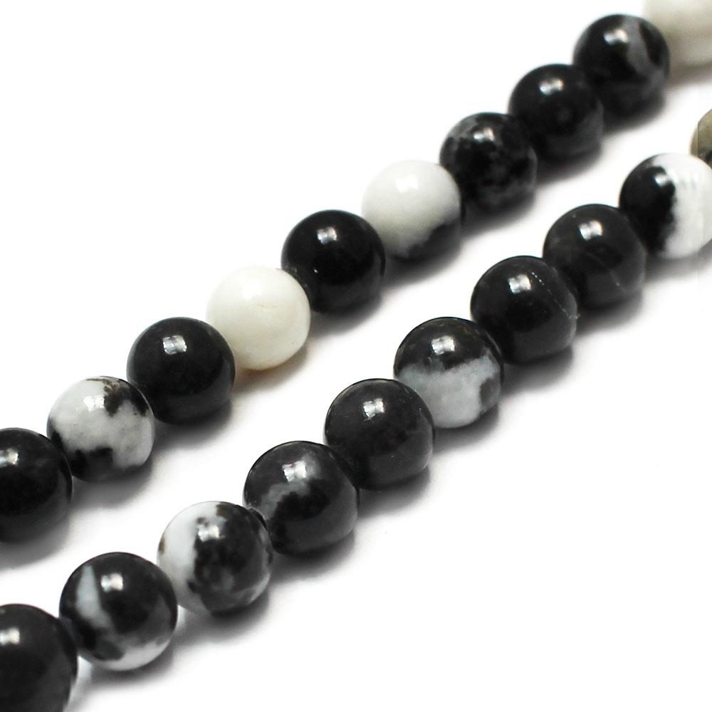 Black White Zebra Round Beads - 6mm 15" inch