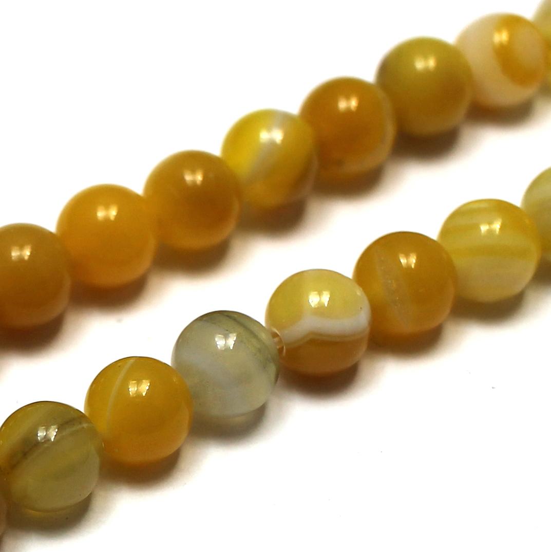Banded Agate Round 6mm 15" Strand - Golden Yellow