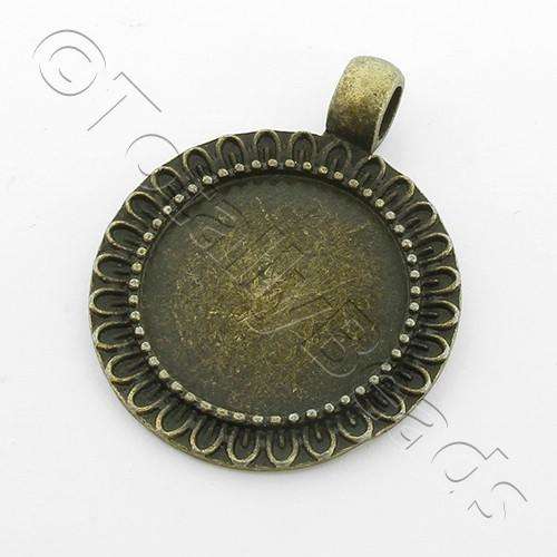 Bronze Metal Pendant Cabachon Disc 28x36mm 2pcs