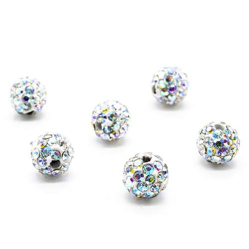 Shamballa Bead 8mm Round - Crystal AB 1pc
