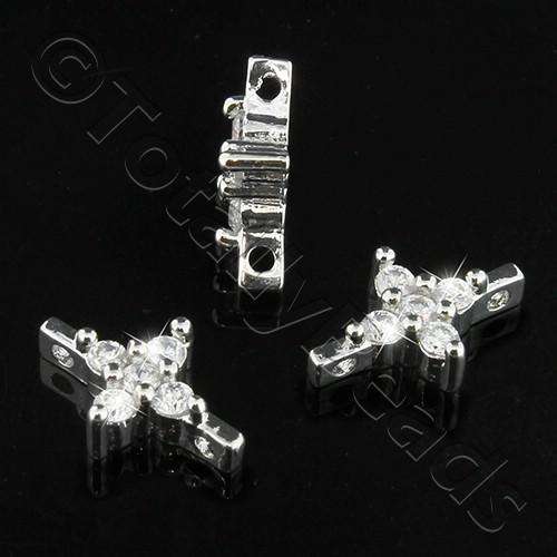 Cubic Zircon 2 Hole Spacer Bar 12mm Rhodium Colour - 2pcs