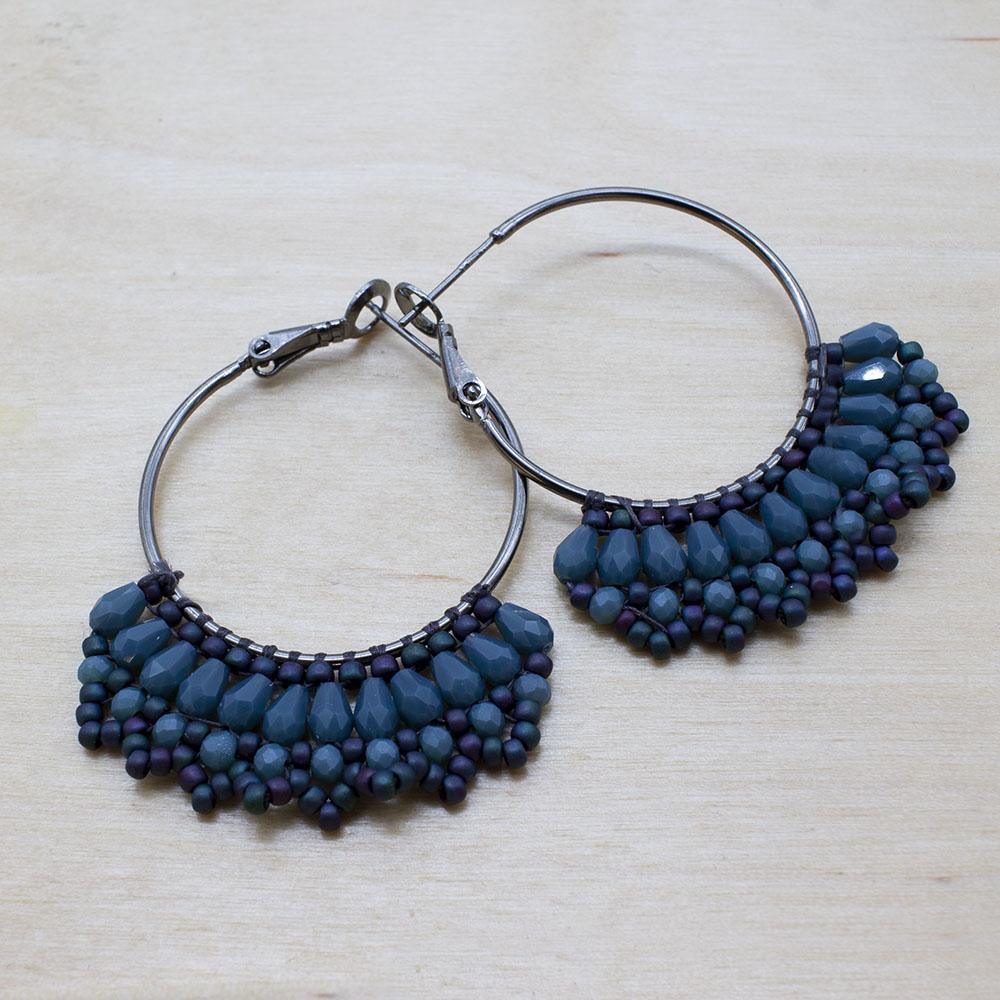 Brick Stitch Earrings - Opal Petrol Blue