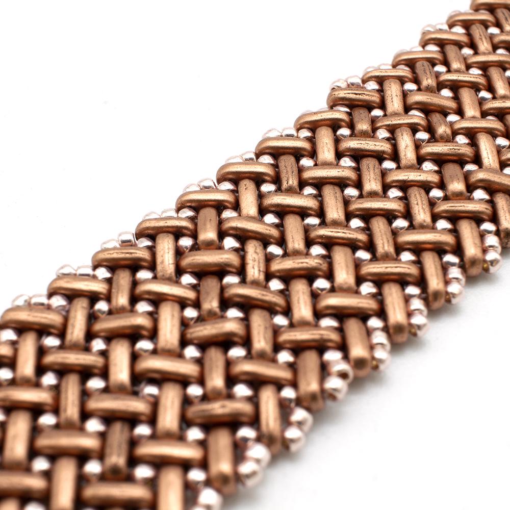 Chevron Stitch Bracelet with Czech Bars - Matt Metallic Copper