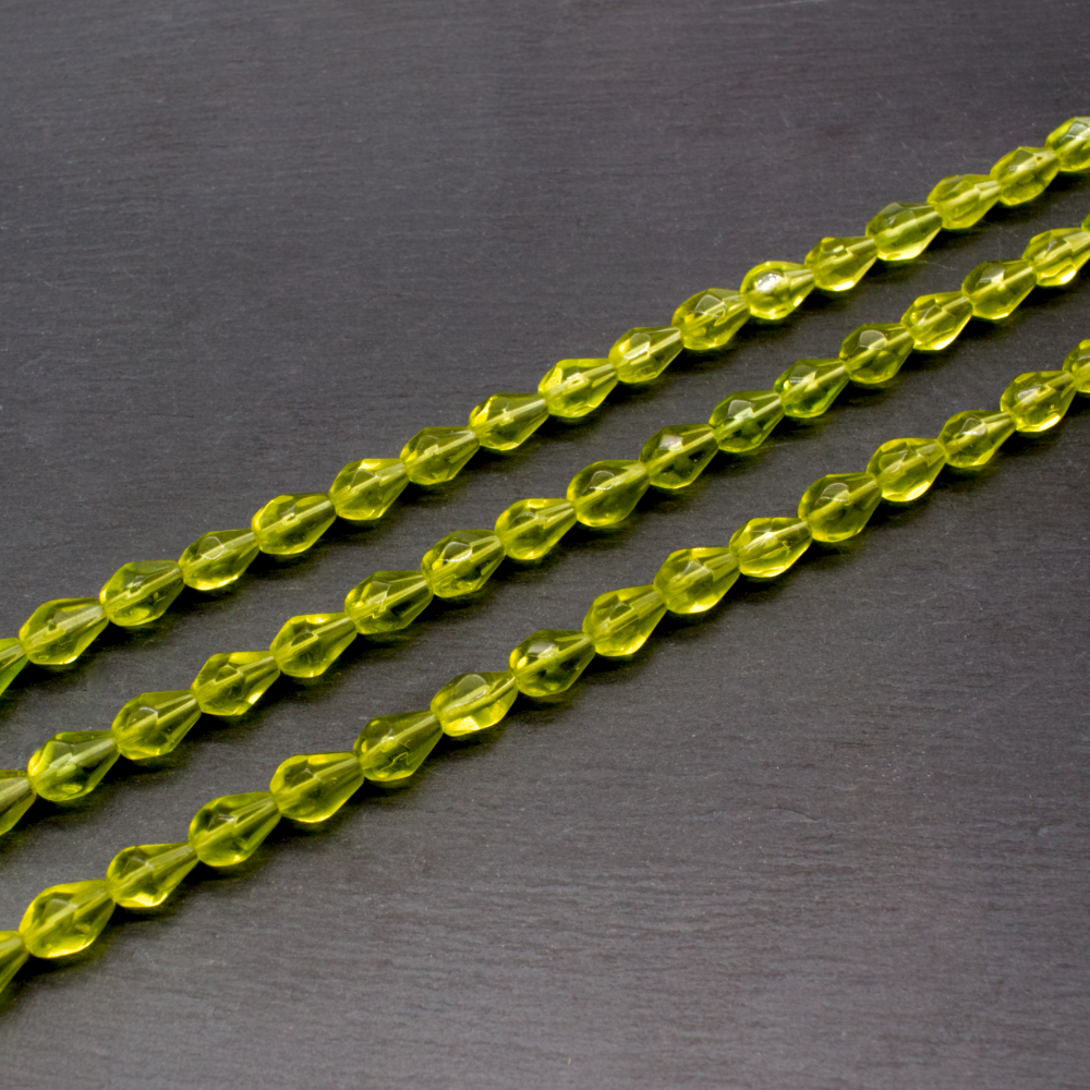 Glass Beads Facet Drop 9x6mm - Lime