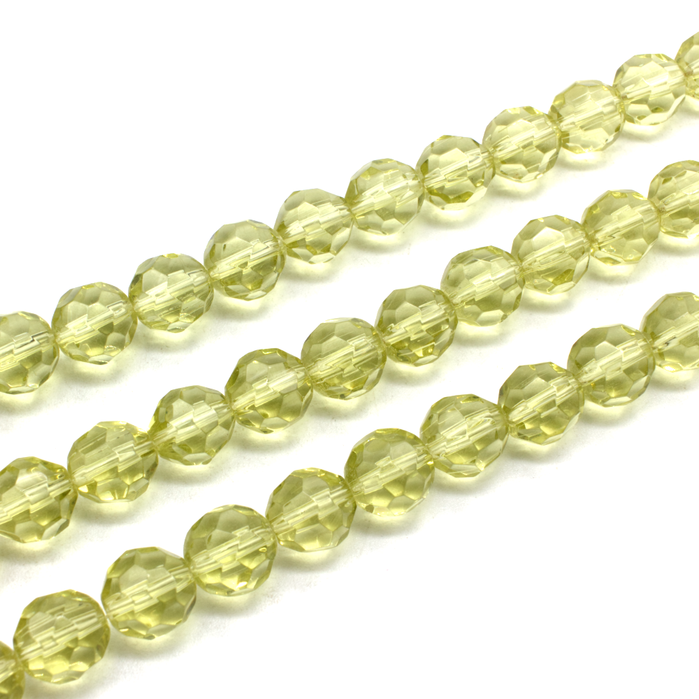 Glass facet round 11mm - Lt Olive