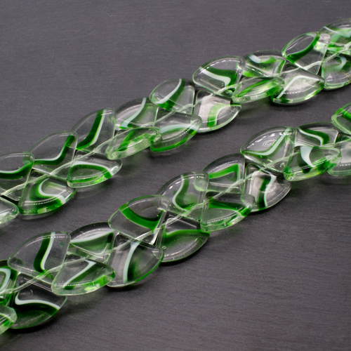 Glass Facet Rounded Triangular Drop - 13x20mm - Green and White