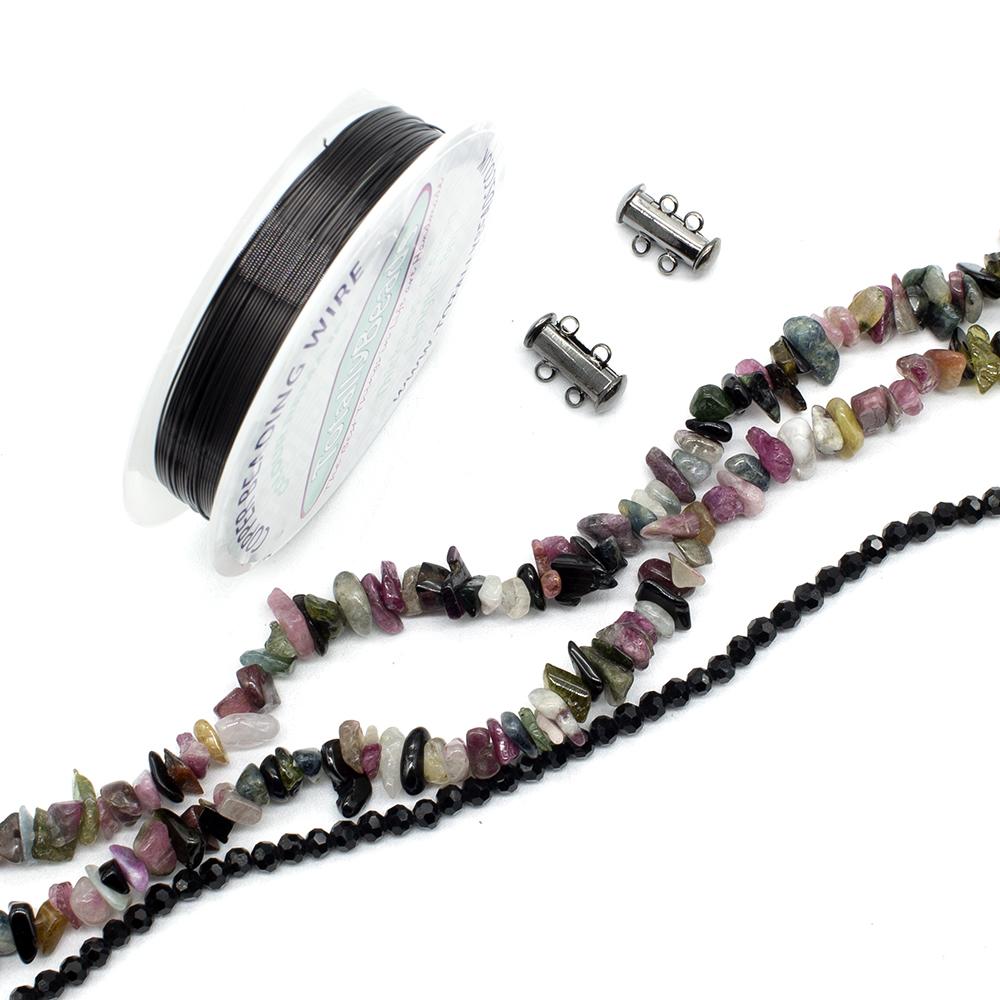 Wire Cuff Bracelets tourmaline bracelet making kit — DIY set with beads and instructions for creating handmade jewelry