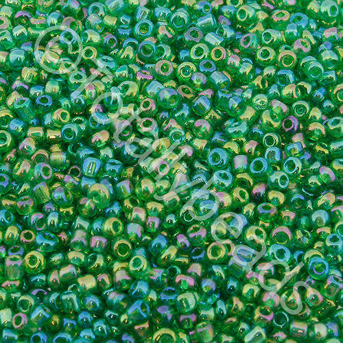 Seed Beads Transparent Rainbow  Green - Size 11 100g