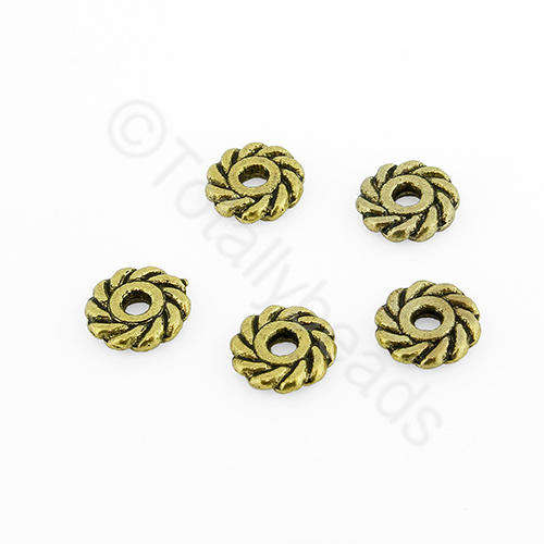 Antique Gold Bead - Roped Bead 7mm 15pcs