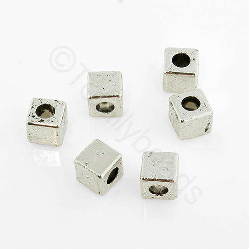 Antique Silver Bead - Plain Cube 5mm 15pcs