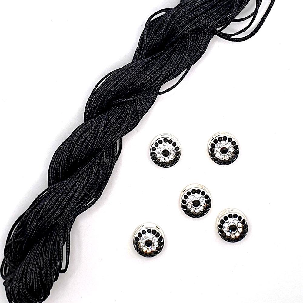 Shamballa Coin Bracelet black bracelet making kit — DIY set with beads and instructions for creating handmade jewelry