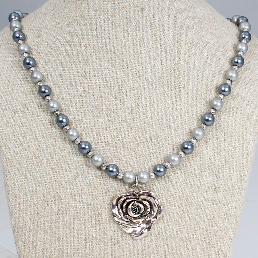 Metal Rose Necklace Glass Pearls - Beads Only Pack