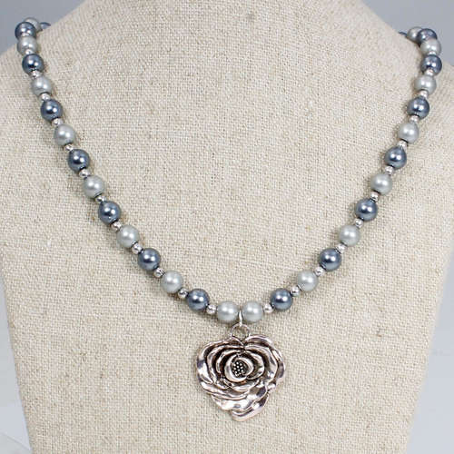 Metal Rose Necklace Glass Pearls beads only pack necklace making kit — DIY set with beads and instructions for creating handmade jewelry