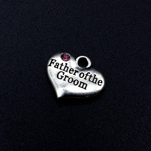 Wedding Charm Heart Antique Silver   Father of the Groom Pink 16 x 14mm for jewellery making