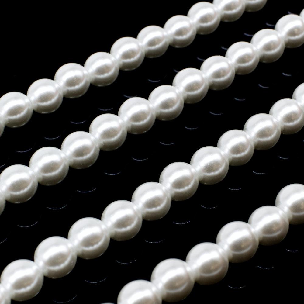 Glass Pearl Round Beads 6mm - Pure White