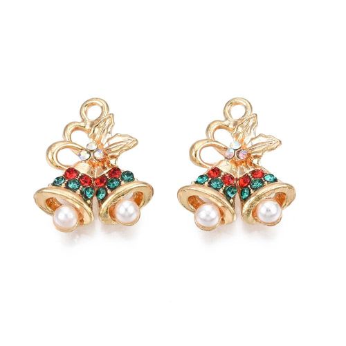 Enamel Christmas Gold Charm   Bells CZ & Pearls 1pc 17 x 14mm for jewellery making