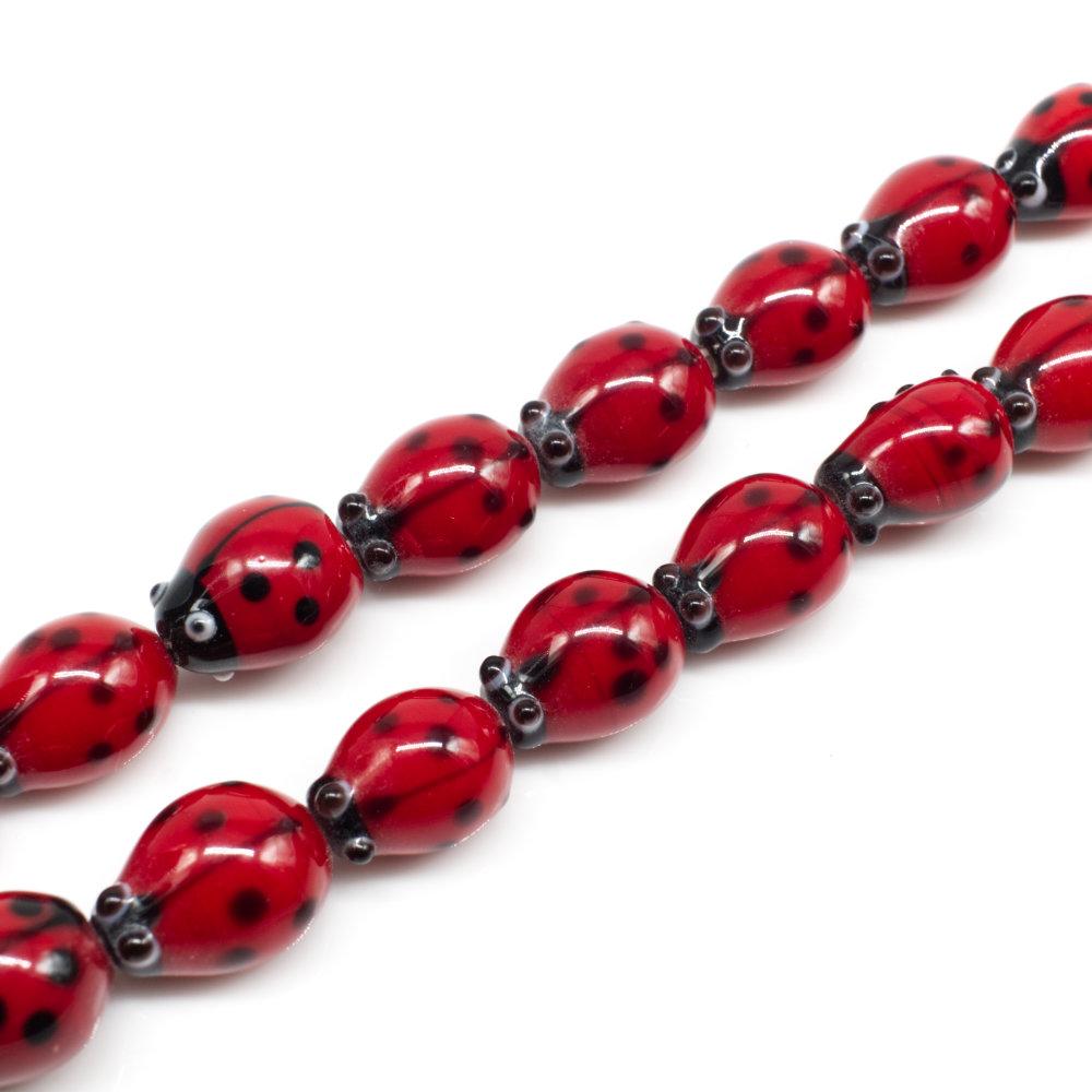 Lampwork Glass Bead Red Ladybug 10mm 24pcs