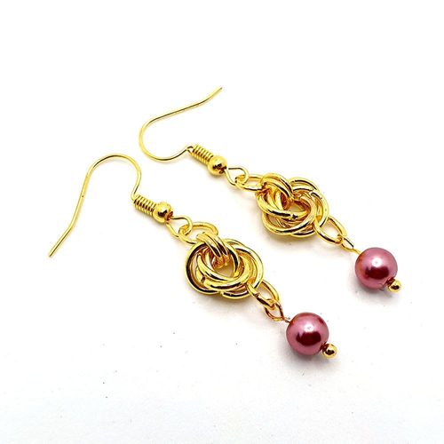 Mobius Pearl Earrings 10 Pairs fuchsia peach earring making kit — DIY set with beads and instructions for creating handmade jewelry