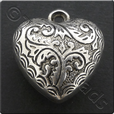 Metalised Antique Silver Heart 20x22x12mm