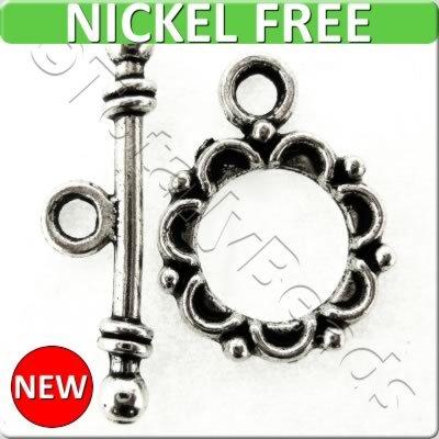 Metal Toggle - Flower Ring 15mm 6 sets Antique Silver