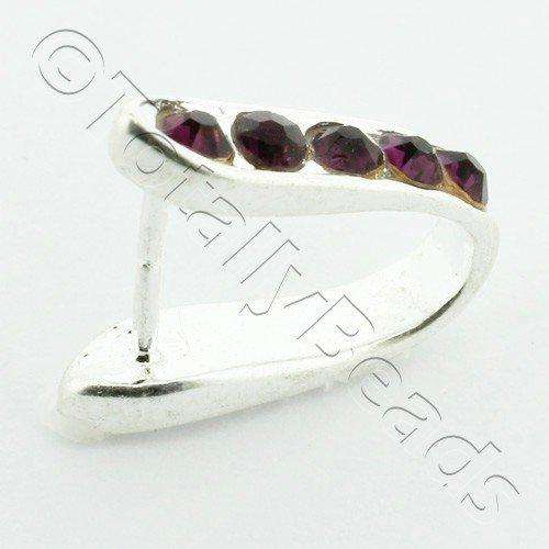 Purple Diamante Silver Bail - 14 x 14mm