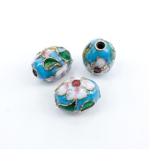 Cloisonne 10mm Oval Bead   Turquoise 1pc for jewellery making