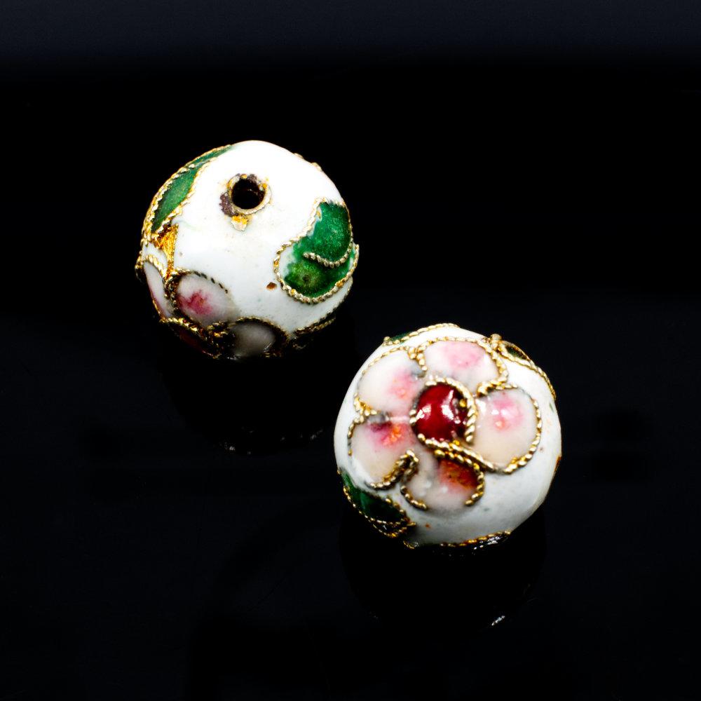 Cloisonne 12mm Round Bead   White 1pc for jewellery making
