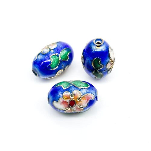 Cloisonne 14mm Oval Bead   Blue 1pc for jewellery making