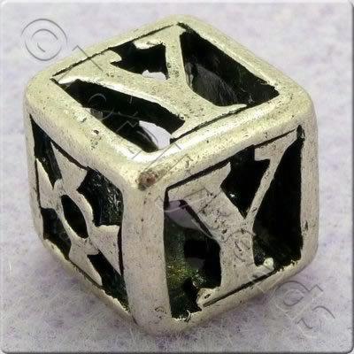 Tibetan Silver Letter Cube Bead - Y