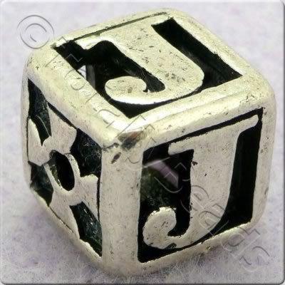 Tibetan Silver Letter Cube Bead - J