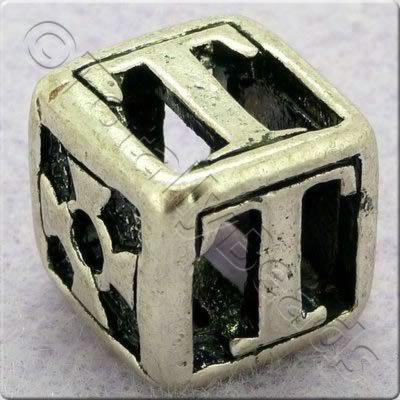 Tibetan Silver Letter Cube Bead - T