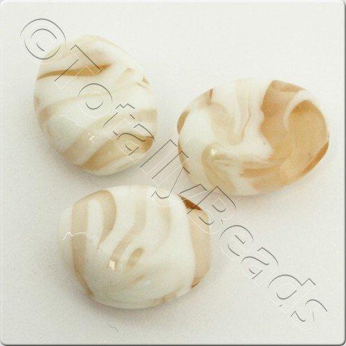 Lampwork Glass Bead Oval 22mm - Peach White Swirl