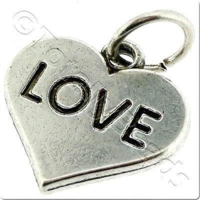 Tibetan Silver Charm - Heart Tag - Love 3pcs