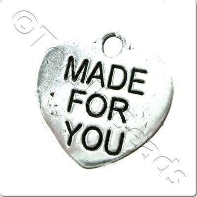 Tibetan Silver Charm - Made For You Heart 15mm 8pcs