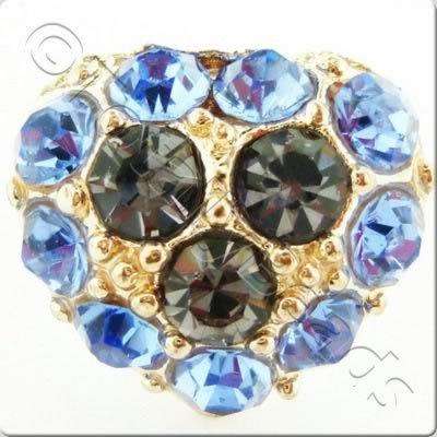 Metal-base Crystal Button - Heart Blue