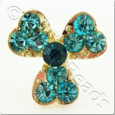 Metal-base Crystal Button - 3 Petal Flower Turquoise