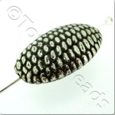 Acrylic Antique Silver Bead - Flat Oval Scale Pattern 28mm
